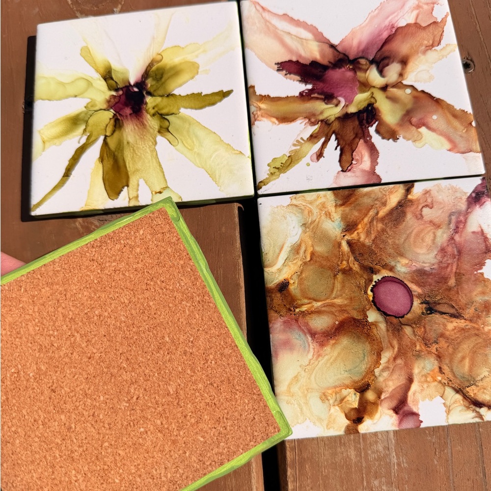 Abstract Floral Ceramic Coasters Set - Picture 3 of 8